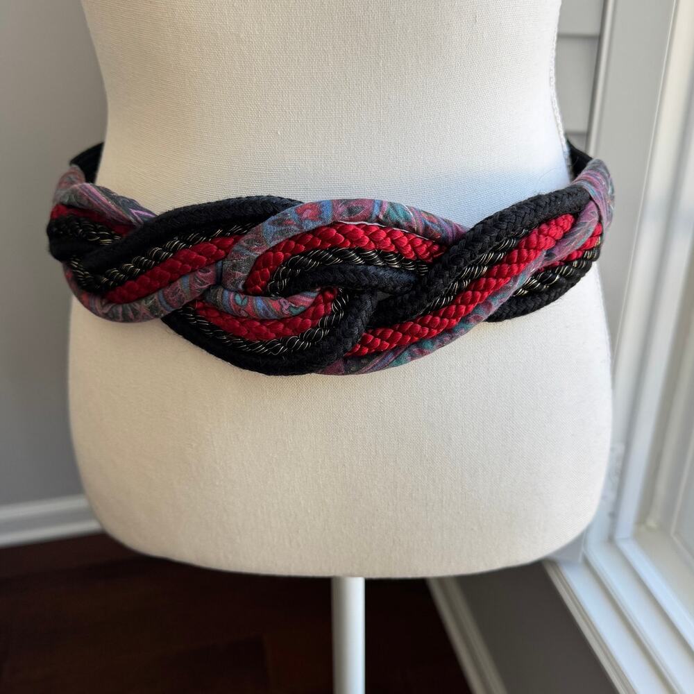 LEATHER SHOP Vintage 80s Braided Rope Cord Belt Adjustable One Size Fits Most